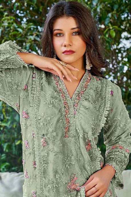 Green Embroidered Georgette Pakistani Salwar Suit