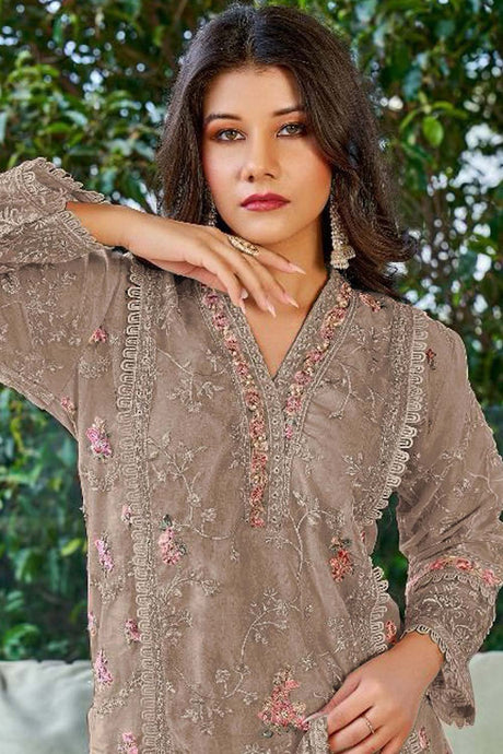 Beige Embroidered Georgette Pakistani Salwar Suit