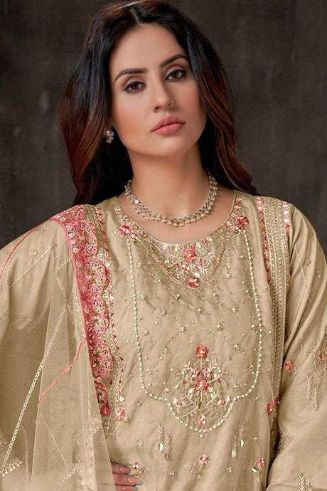 Cream Embroidered Georgette Pakistani Salwar Suit