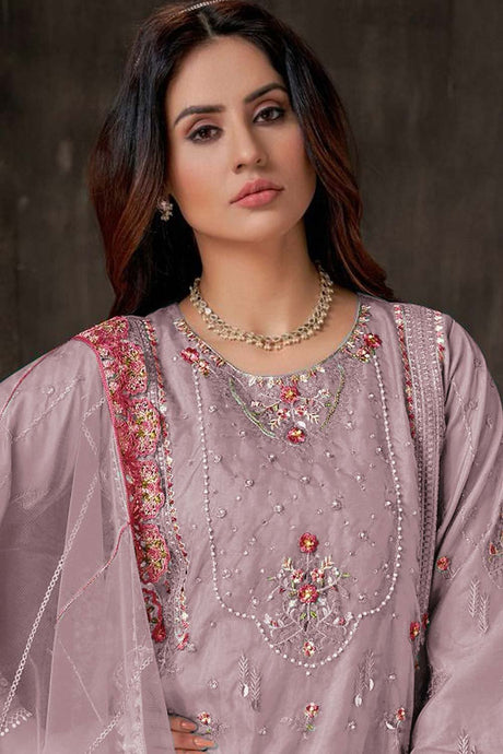 Purple Embroidered Georgette Pakistani Salwar Suit