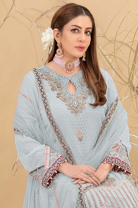 Sky Embroidered Georgette Pakistani Salwar Suit