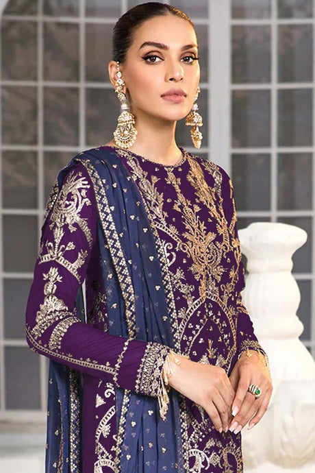 Purple Embroidered Georgette Pakistani Salwar Suit