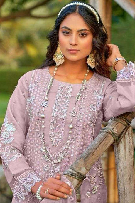 Pink Embroidered Organza Pakistani Salwar Suit