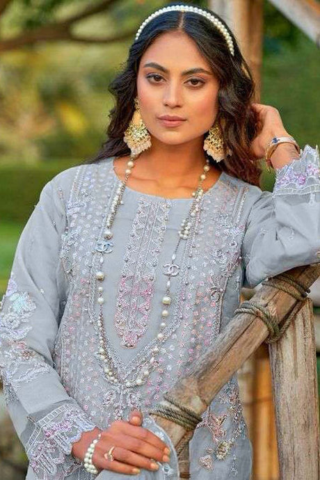 Sky Embroidered Organza Pakistani Salwar Suit