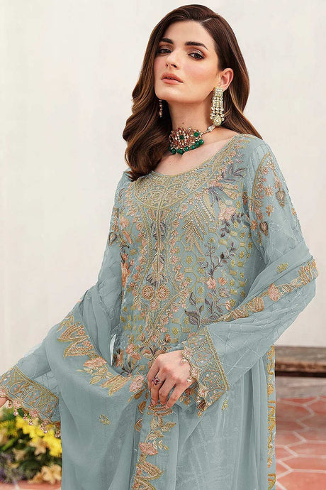 Firozi Embroidered Georgette Pakistani Salwar Suit