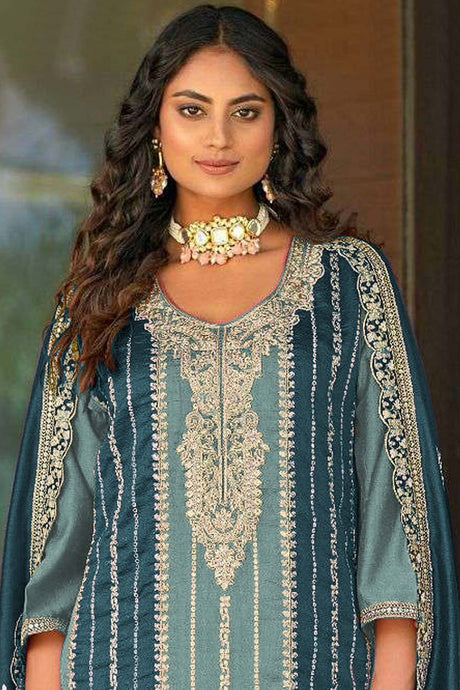 Sky Embroidered Vichitra Pakistani Salwar Suit