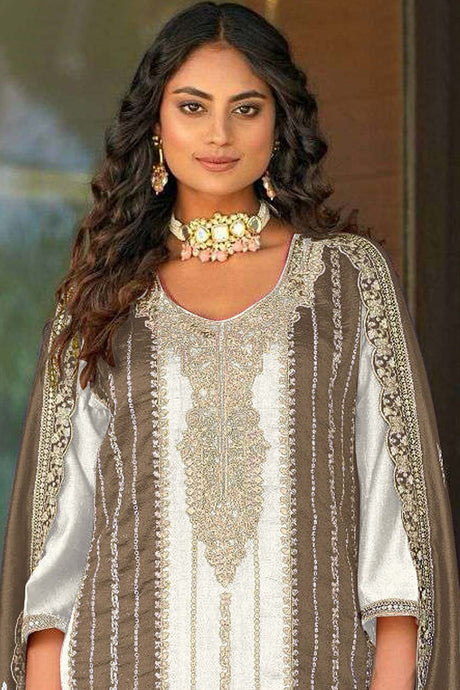 White Embroidered Vichitra Pakistani Salwar Suit