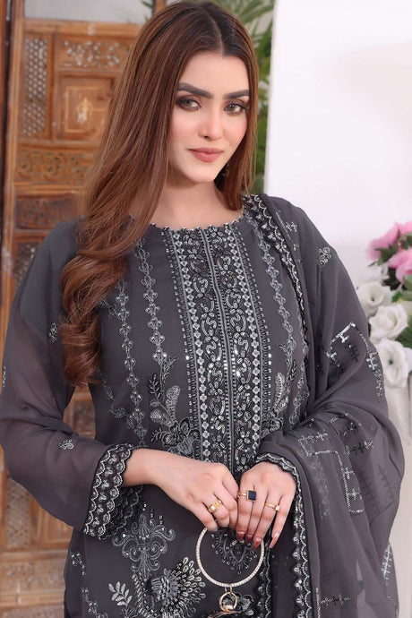 Dark Grey Embroidered Georgette Pakistani Salwar Suit