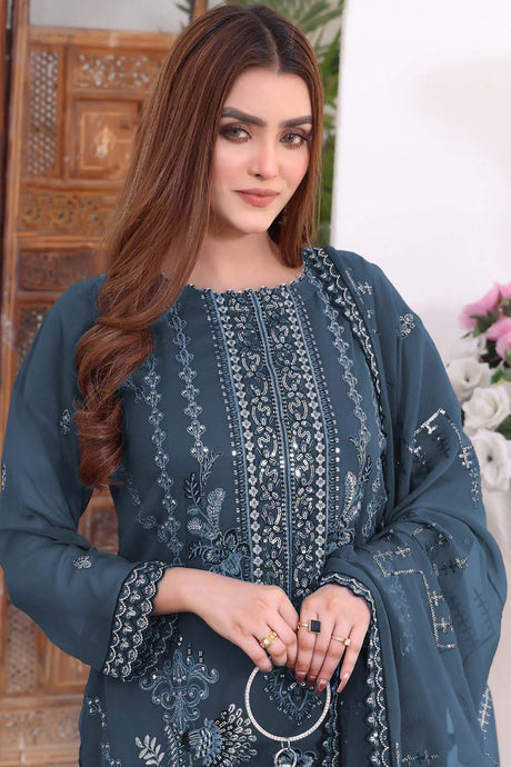Aqua Blue Embroidered Georgette Pakistani Salwar Suit