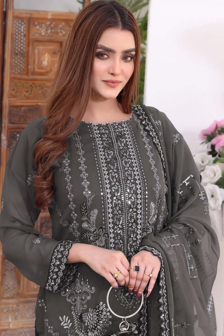 Grey Embroidered Georgette Pakistani Salwar Suit