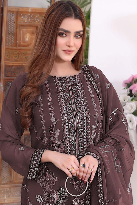 Brown Embroidered Georgette Pakistani Salwar Suit