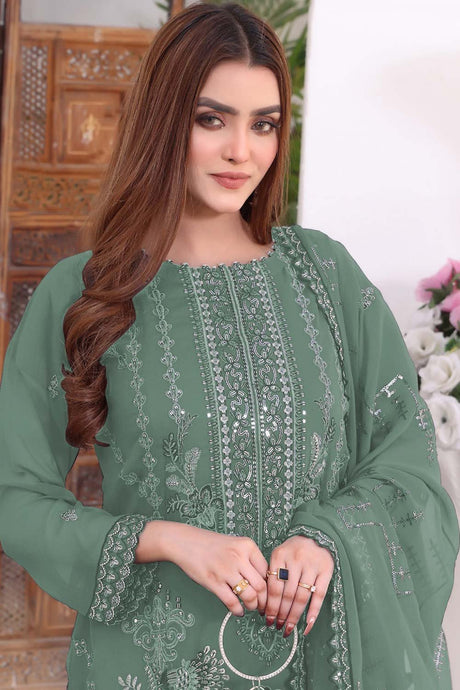 Green Embroidered Georgette Pakistani Salwar Suit