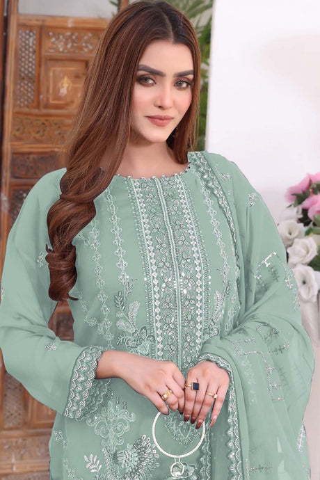 Light Green Embroidered Georgette Pakistani Salwar Suit