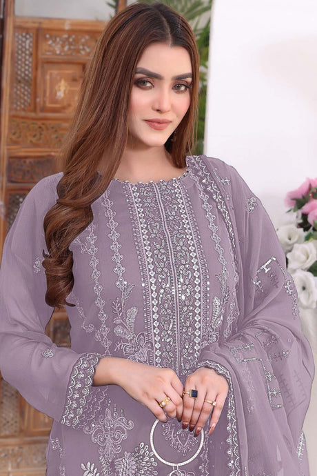 Violet Embroidered Georgette Pakistani Salwar Suit