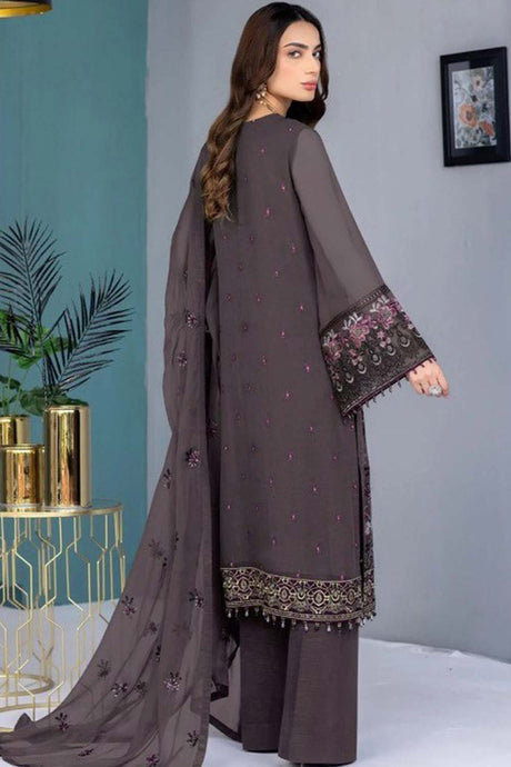 Mauve Embroidered Georgette Pakistani Salwar Suit