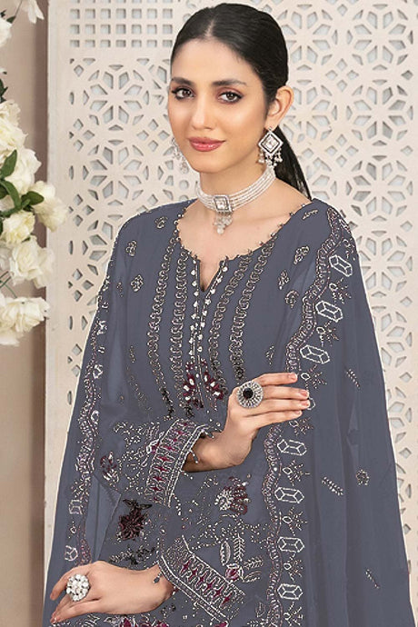 Grey Embroidered Georgette Pakistani Salwar Suit