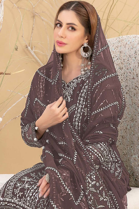 Mauve Embroidered Georgette Pakistani Salwar Suit