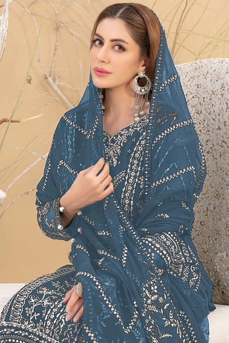 Blue Embroidered Georgette Pakistani Salwar Suit