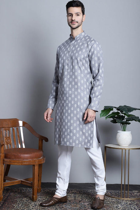 Men's Cotton Floral Printed Kurta Pyjama