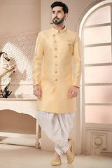 Yellow Jacquard Embroidered Sherwani Set