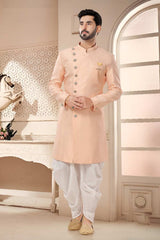 Pink Jacquard Embroidered Sherwani Set