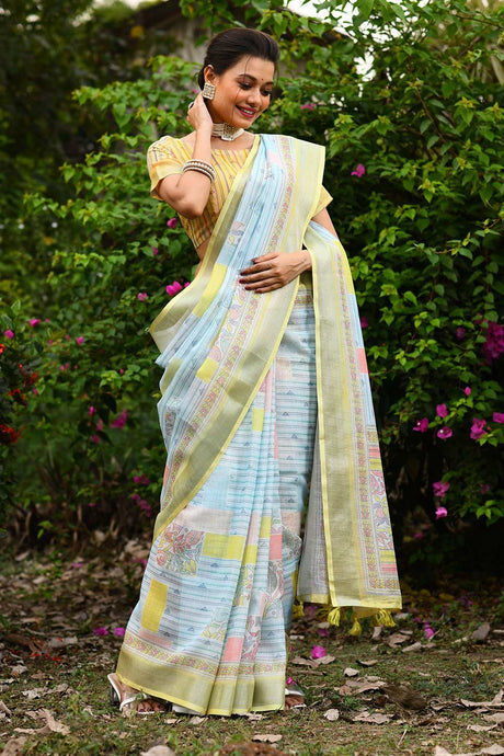 Sky Linen Woven Saree