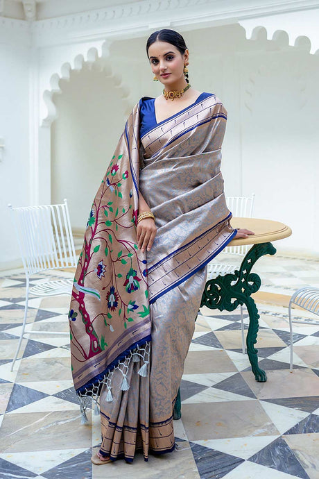 Grey Kanjivaram Silk Woven Saree
