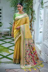 Yellow Kanjivaram Silk Woven Saree