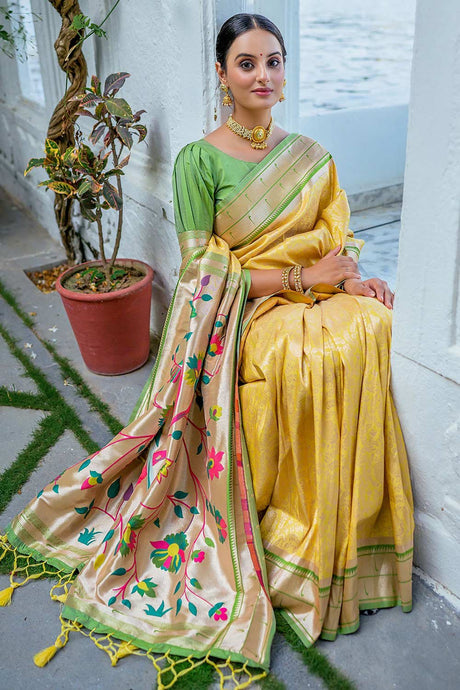 Yellow Kanjivaram Silk Woven Saree