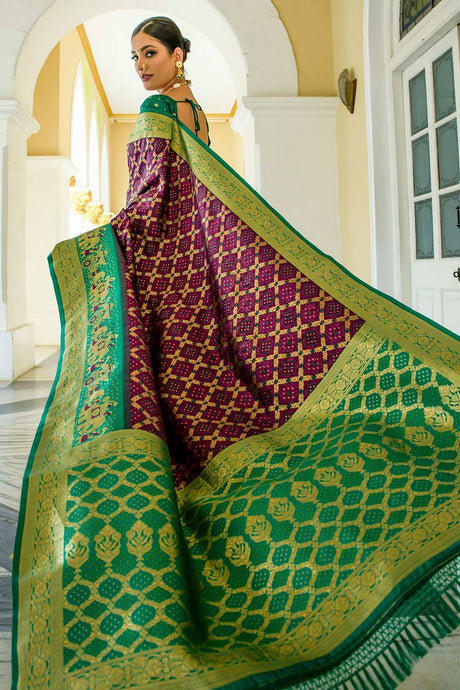 Wine Banarasi Katan Silk Zari Weaving Saree