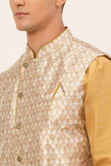 Men's Silver Solid Kurta Pyjama With Nehru Jacket