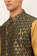 Men's Olive Solid Kurta Pyjama With Nehru Jacket