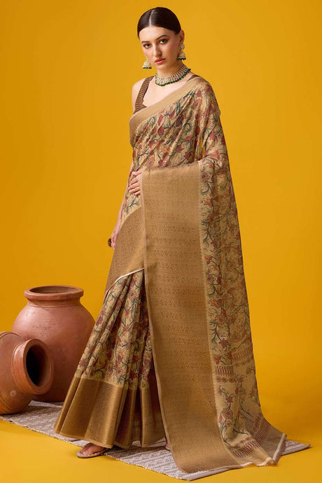 Brown Cotton Woven Saree