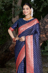 Navy Blue Banarasi Silk Woven Saree