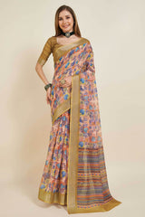 Multi Color Linen Woven Saree