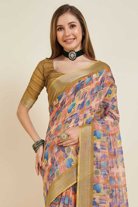 Multi Color Linen Woven Saree