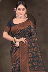 Black Cotton Woven Saree