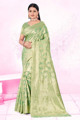 Green Cotton Woven Saree