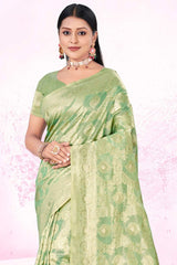 Green Cotton Woven Saree