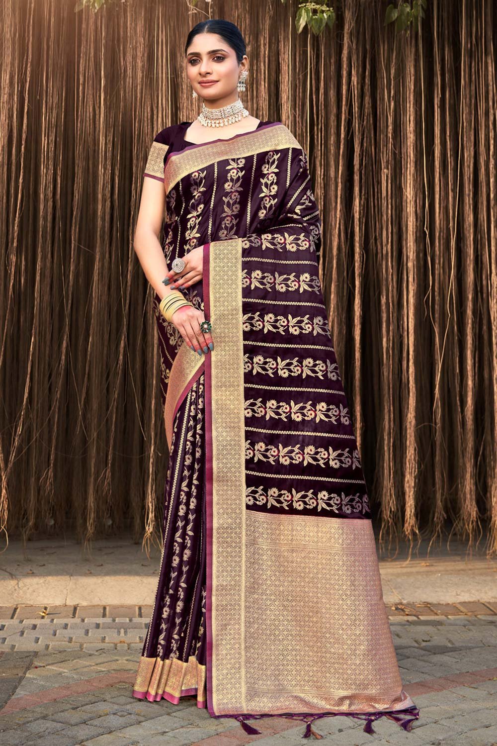 Purple Stain Silk Woven Saree