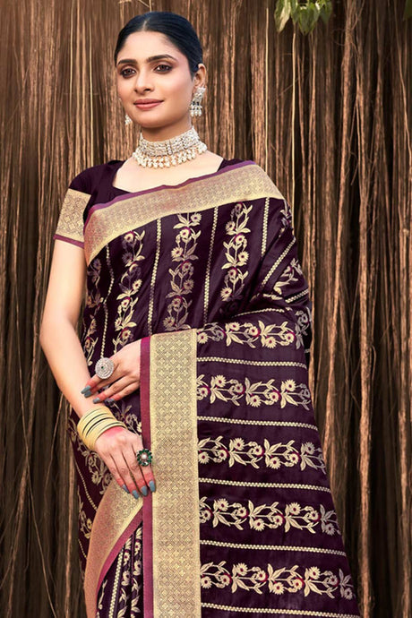 Purple Stain Silk Woven Saree