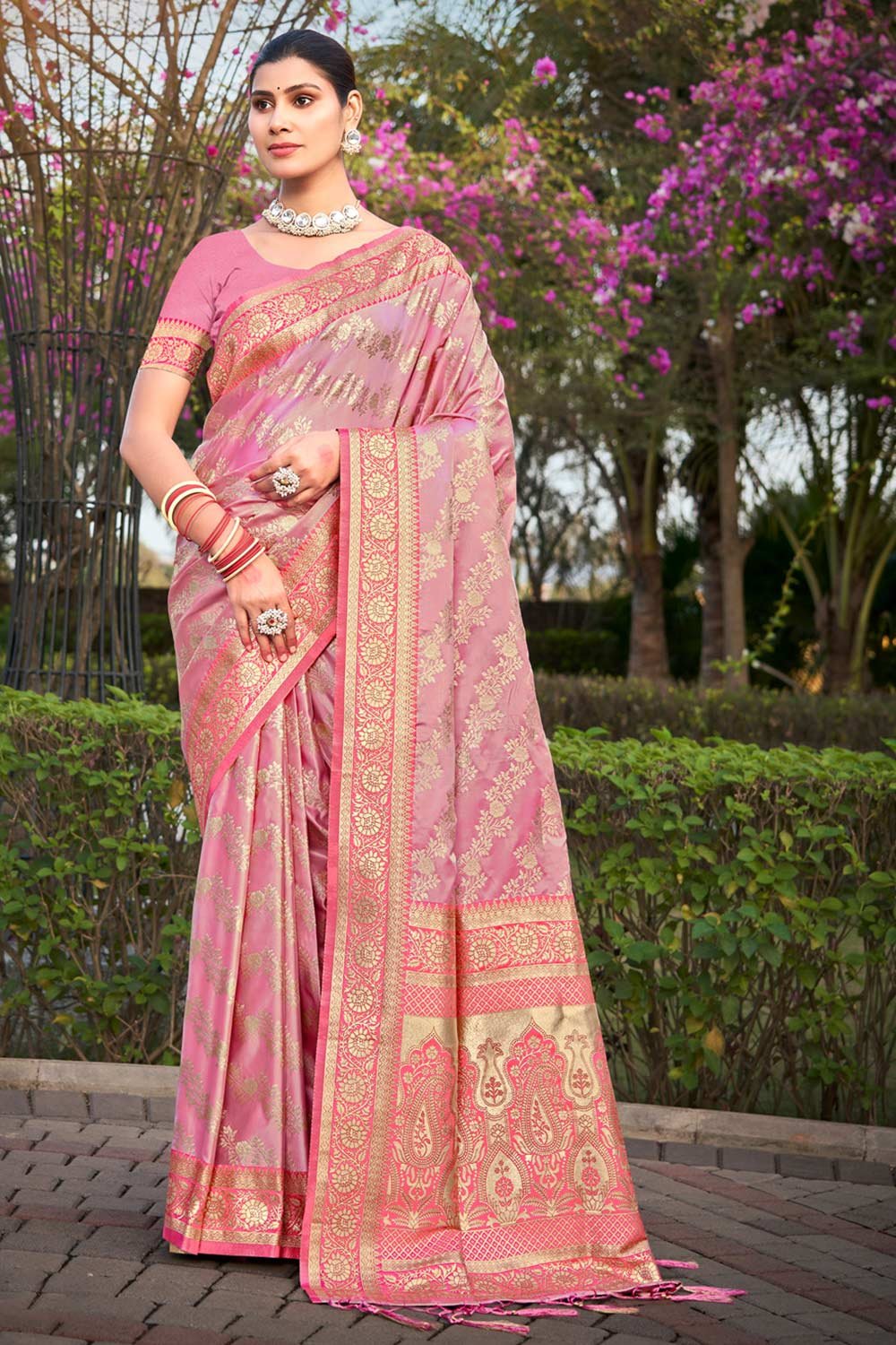 Pink Stain Silk Woven Saree