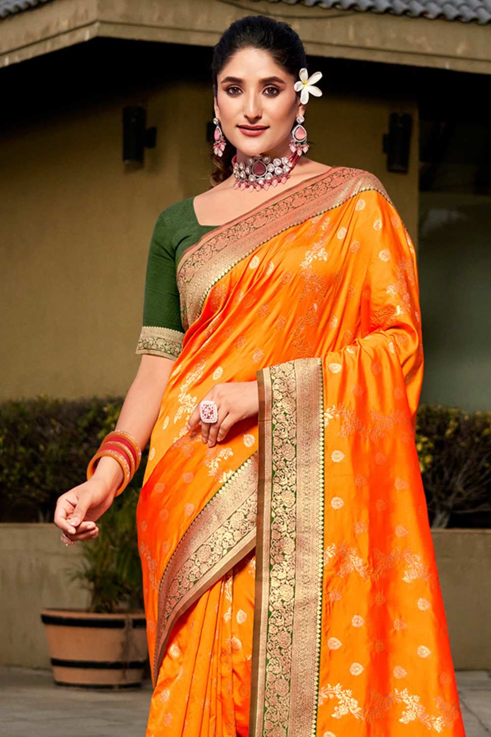 Yellow Banarasi Silk Woven Saree