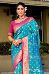 Blue Banarasi Silk Woven Saree