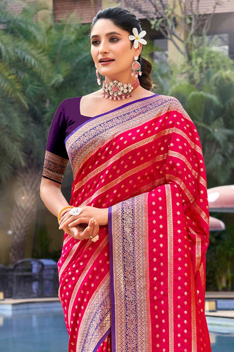 Pink Banarasi Silk Woven Saree