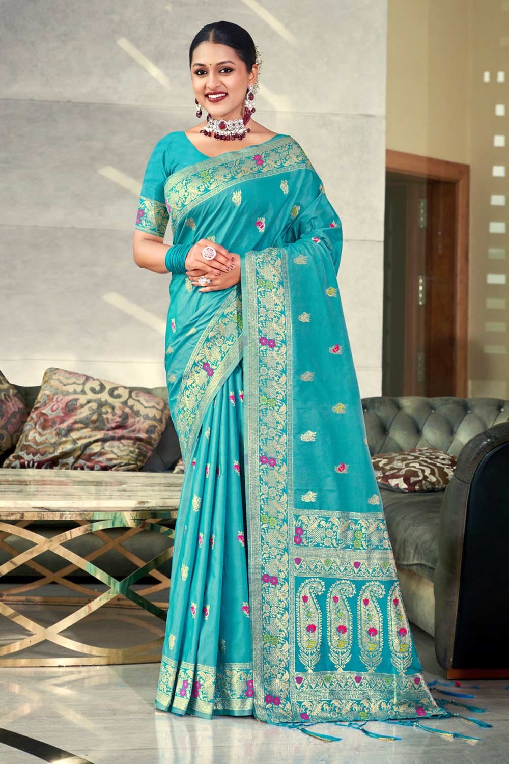 Blue Silk Woven Saree