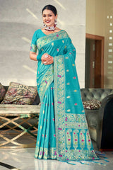 Blue Silk Woven Saree