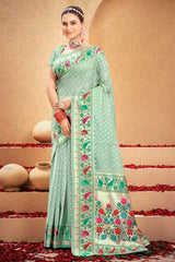 Green Cotton Woven Saree