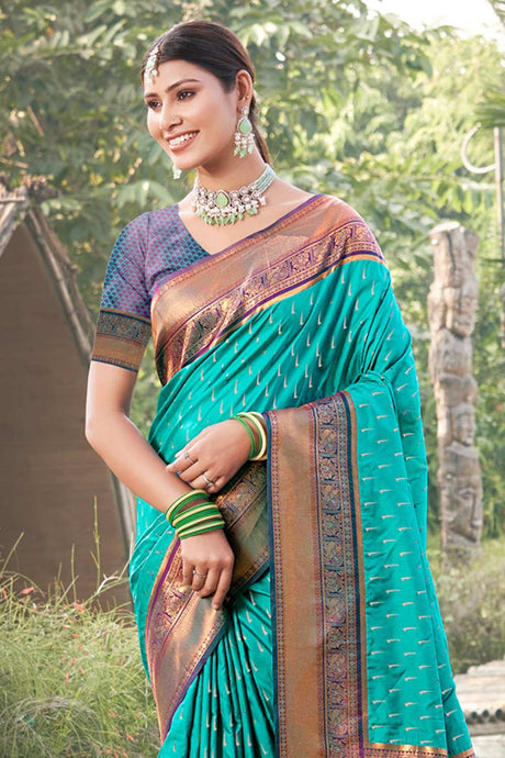 Teal Banarasi Silk Woven Saree