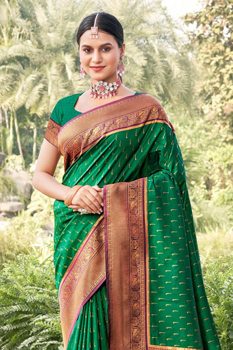 Green Banarasi Silk Woven Saree